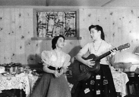 Judy & Karen performing at home, probably 1955